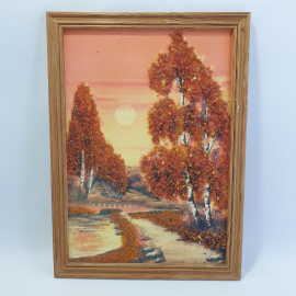 Картина из янтаря на фанере в деревянной раме, размеры 33х24см